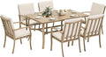 HAPPATIO 7 Piece Patio Dining Set, Aluminum Outdoor Dining Set for 6, Aluminum Dining Table and Chairs Set, Patio Furniture with Table, Chairs and Washable Cushions (Beige)