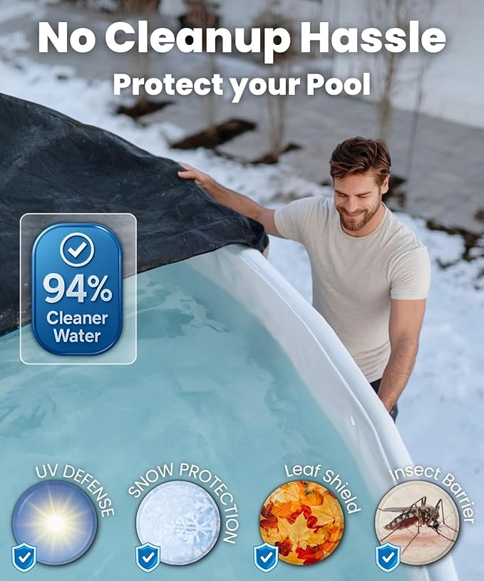 24 Ft Round Winter Pool Cover with Strong-Hold System | Triple-Layer 24 Foot Round Pool Cover for Winter & Summer | 2-in-1 24ft Pool Covers for Above Ground Pools | Cold & UV Resistant Poolcover