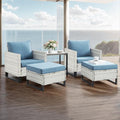Wicker Outdoor Patio Furniture Set - 5 Piece Patio Conversation Set with 2 Wicker Armrest Chairs,2 Rattan Ottoman and 1 Metal Side Table for Outside Porch Deck Backyard Garden(Light Grey/Sky Blue)