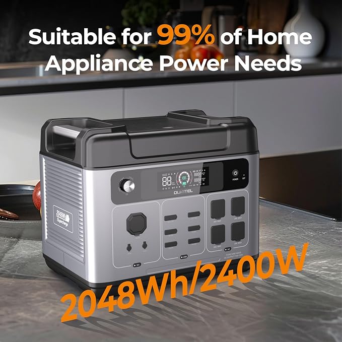 OUKITEL P2001 Plus 2400W Power Station with 200W Solar Panel, 2048Wh Solar Generator with 4 AC Outlets (5000W Peak), 1.5H Full Charging, APP Control Battery Backup for Home, Camping & RVs