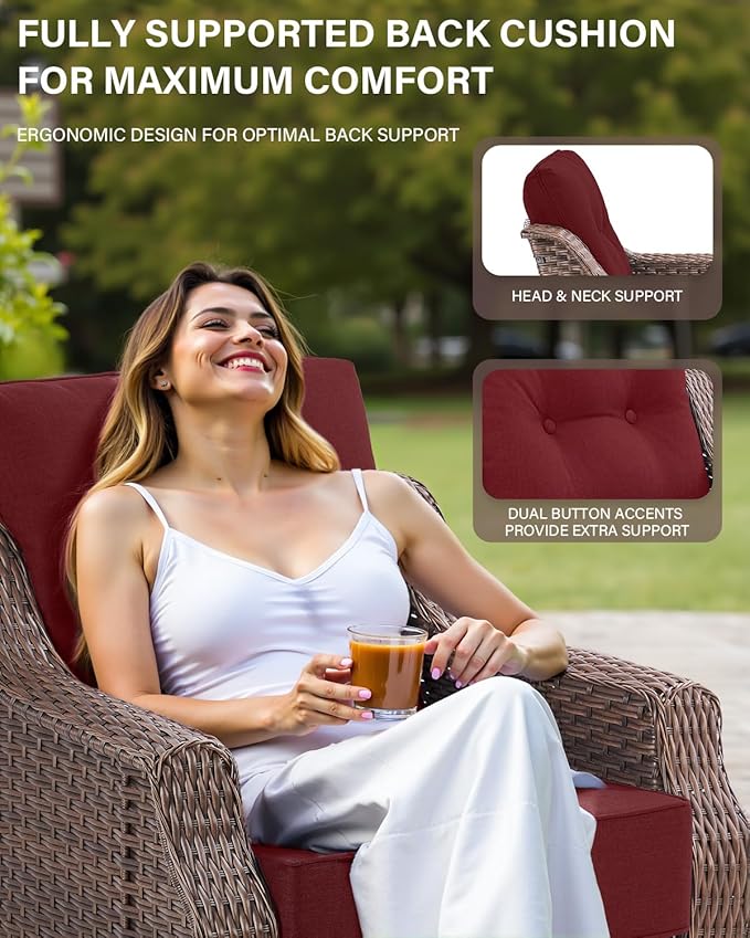 Belord High Back Wicker Outdoor Furniture - 8-Piece Patio Conversation Set with Swivel Rocker Glider Patio Chairs Set of 2 and Rattan Couch, Coffee Table and Ottoman for Lawn Backyard Porch Garden