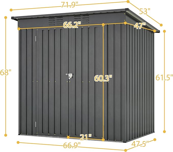 6x4 FT Shed Outdoor Storage Metal Large Garden Tool Sheds with Lockable Doors Floor Frame Sloped Roof Waterproof Steel Utility Equipment Shed for Backyard Patio Lawn Poolside, Black