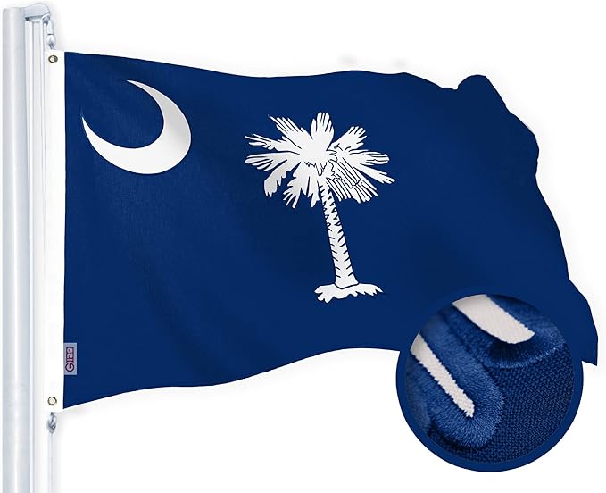 G128 South Carolina SC State Flag | 2.5x4 Ft | StormFlyer Series Embroidered 220GSM Spun Polyester | Embroidered Design, Indoor/Outdoor, Brass Grommets, Heavy Duty, All Weather
