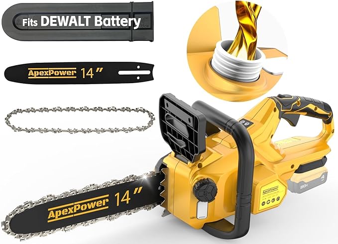 14 Inch Brushless Electric Chainsaw Cordless for Dewalt 20V Battery, Compact Chain Saw with Auto Oiler, Low Kickback, Battery Powered Chainsaw for Tree Trimming, Storm Clean-Up, Wood Cutting, Pruning