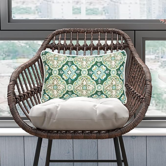 FUNHOME Indoor Outdoor Lumbar Pillow Covers ONLY, No Insert! Water-Repellent Patio Lumbar Cases 12” x 20”, Decorative Throw Pillowcase Shell for Couch Garden Furniture Use -Green Medal