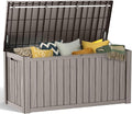 180 Gallon Resin Deck Box, Lockable Patio Outdoor Storage Box for Furniture, Garden Tools and Tools Storage, Waterproof Outside Storage Boxes - Grey