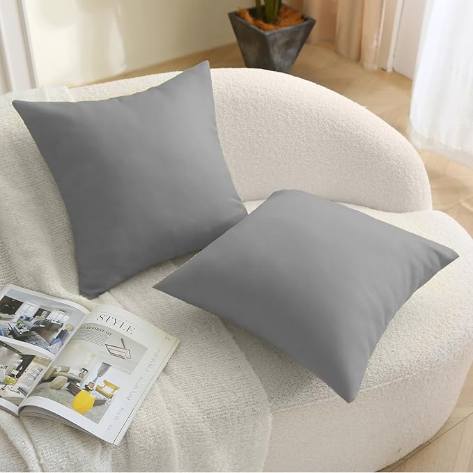 18" x 18" Throw Pillows, Outdoor Waterproof Pillows with Inserts, Square Decorative Pillows for Patio Furniture Garden Couch Sofa Home(Light Gray, Set of 2)