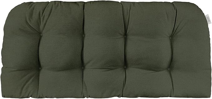 RSH DECOR Sunbrella Tufted Wicker Loveseat Cushion | 44” x 22" | Water and Fade-Resistant Performance Fabric | Outdoor Settee Cushion for Patio Furniture | Made in USA (Cast Ivy Green)