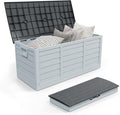 Outvita Foldable 75 Gallon Outdoor Storage Box, Plastic Storage Containers with Lid, Patio Deck Box Furniture for Garden, Pool, Balcony, Yard (Gray Body-Black Lid)