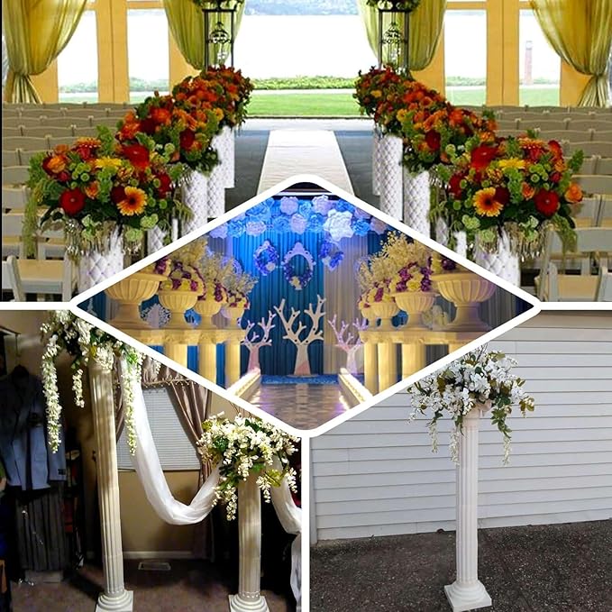 Efavormart 4 Pack 41" Tall White PVC Height Adjustable Artistic Roman Wedding Inspired Pedestal Column Plant Stand