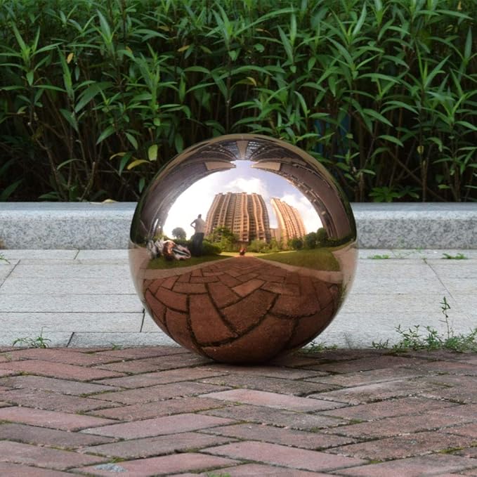 14 inch Diameter Rose Gold Gazing Ball,Rose Gold Stainless Steel Polished Reflective Smooth Garden Sphere Globe Mirror,Colorful and Shiny Addition to Any Garden or Home