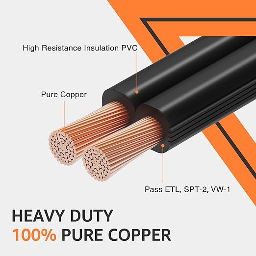 SUNVIE 100FT 12 Gauge Low Voltage Wire 12/2 Low Voltage Landscape Wire, 12 AWG 2 Conductor Electric Wire Direct Burial 12 Gauge Stranded Copper Wire for Landscape Lighting Lamp Wires, ETL Listed