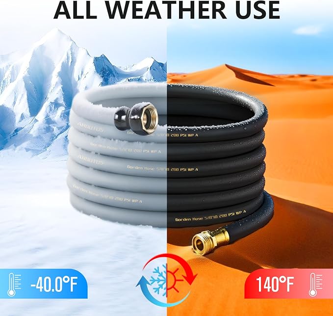 Garden Hose 5/8" x 25ft - Heavy Duty Rubber Water Hose 600 PSI Burst Pressure, No Kink & Durable Flexible Hose for Yard, Car Wash, Pets Black