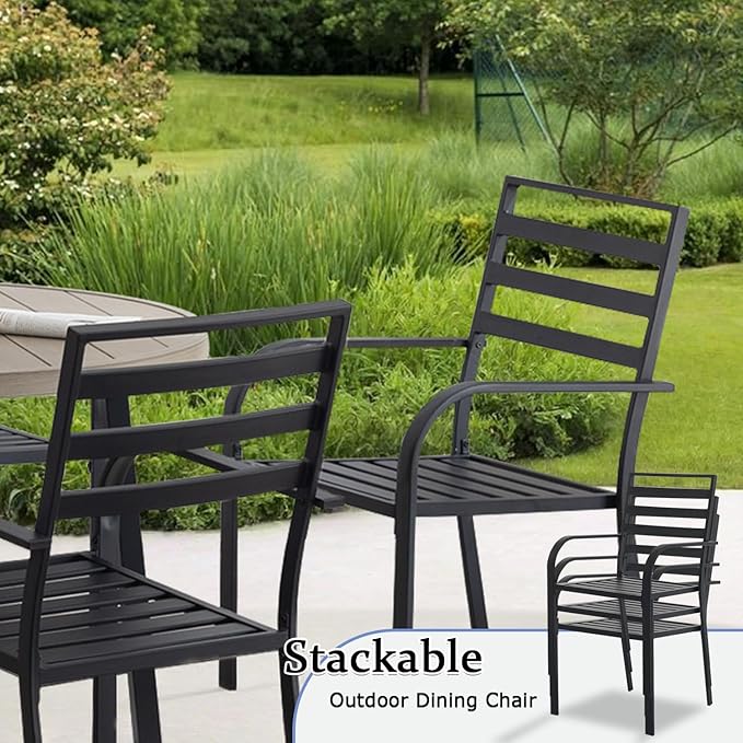 Outdoor Dining Chairs Set of 6, Aluminum Frame Stackable Patio Dining Chairs with Armrest, Wrought Iron Patio Bistro Chairs for Lawn, Backyard, Garden, Porch
