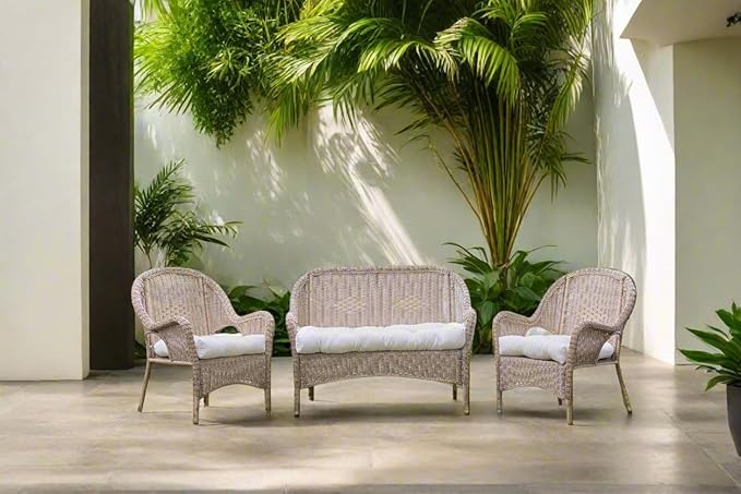 RSH DECOR: Sunbrella Tufted Wicker Loveseat Cushion | 41” x 19" | Water and Fade-Resistant Performance Fabric | Outdoor Settee Cushion for Patio Furniture | Spectrum Peacock
