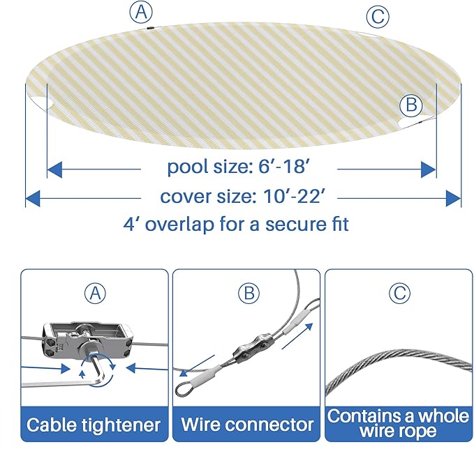ECOOPTS 14 ft Round Pool Cover for Above Ground Pools, Swimming Pool Cover Protector Winter Safety Cover (Beige White Stripes)