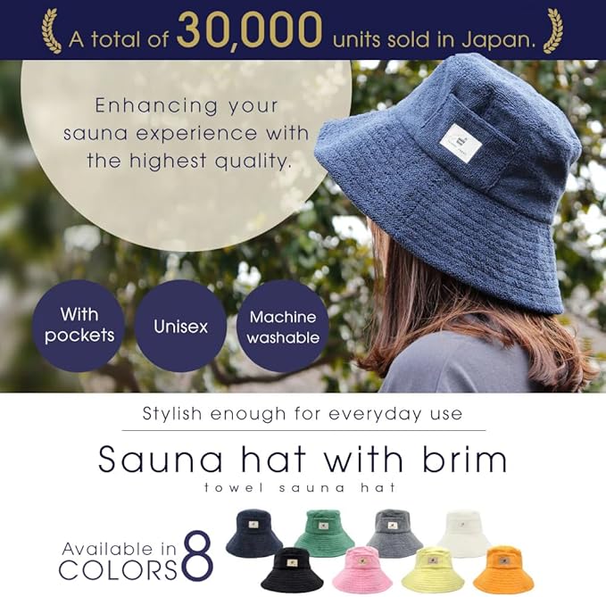 Sauna Hat Towel Japan Brand for Men and Women, Washable Sauna Hat (Blue-Gray)