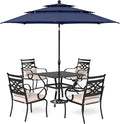 Sophia & William Patio Dining Set with Umbrella 6 Pieces, Outdoor Table and Chairs with 10ft Patio Navy Umbrella(No Base), Weather-Resistant for Garden, Backyard, Lawn, Balcony