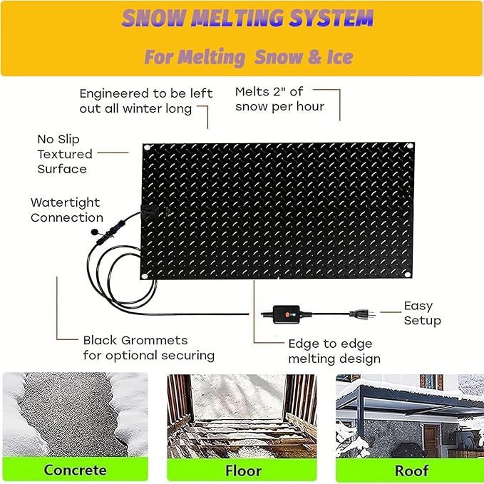Heated Snow Melting Mats for Doorways- Outdoor Heated Mats- Non-Slip Electric Heated Foot Mats for Winter Snow Removal- Heated Snow Melting Mat for Stairs garages Driveway (30in x 48in)