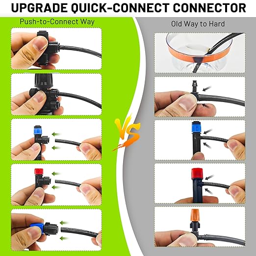 240FT Drip Irrigation System, 2025 Upgraded Quick Connector Irrigation System for Garden, Adjustable Nozzles, Garden Watering System with 1/4" & 1/2" Tubing, Sprinklers for Garden, Greenhouse, Lawn