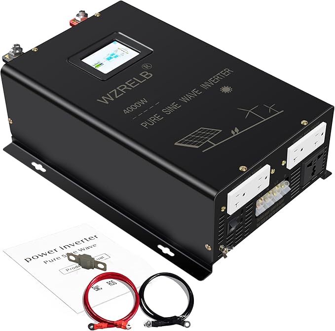 WZRELB 4000W Split Phase Pure Sine Wave Inverter,24V DC to 120V 240V AC, 4 AC Outlets, Hardwire Terminal,High Efficiency up to 91.6%