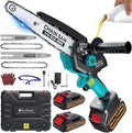 Mini Chainsaw Cordless, 8 inch & 6 inch Electric Chain Saw with 2 Pack Rechargeable Batteries, Battery Powered Handheld Saw for Trees Trimming Wood Cutting, Perfect Gardening Tools for Men Dad Husband