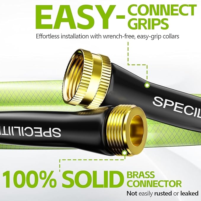 SPECILITE Flexible Garden Water Hose 125 Ft, Heavy Duty, Lightweight and Leak-Proof Pipe× 1/2 In, 3/4" Brass Swivel Fittings,Burst 600 PSI, Non-Expandable, Kink-Proof, For Car, Yard, Outdoor, Lawn