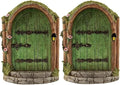 2Pcs Green Fairy Door Wooden Miniature Fairy Gardens Doors Outdoor Mini Fairy Gnome House Accessories for Tree Trunk Ornaments Garden Miniatures, Outdoor Statues,Garden Sculptures and Statues