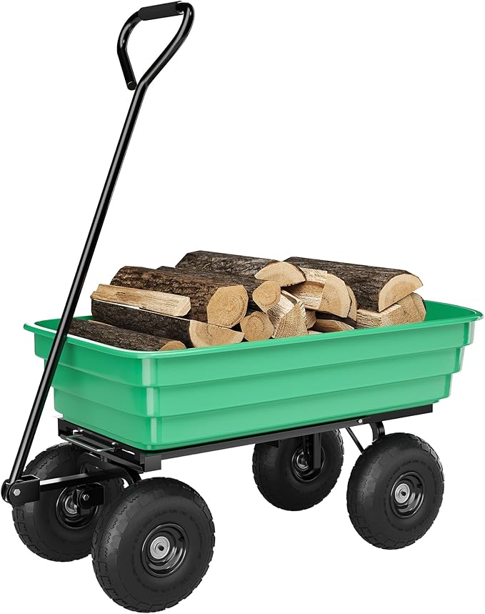 All-Terrain Garden Dump Cart with Removable Bed | 600Lb Heavy Duty Utility Wagon for Yard Work | 180° Pivoting Handle for Easy Control | Hauls Soil, Plants, Tools with Ease