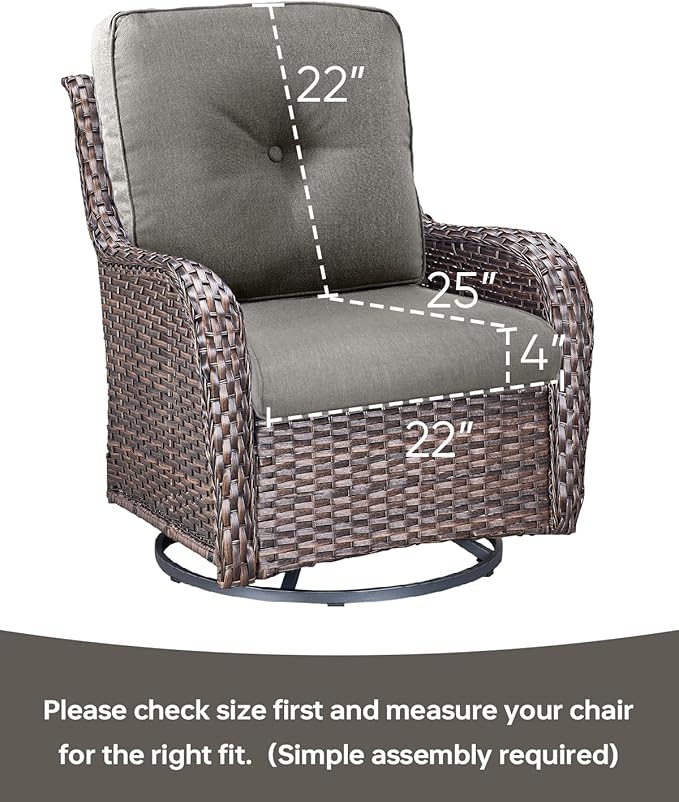 Pop 22x25/22x24 Outdoor Chair Cushions Set of 4 - Heavy Duty High Back Replacement Zippered Cushion for Patio Furniture Set Dining Rocking Chairs Loveseat L-Shape Sofa - Grey/Button