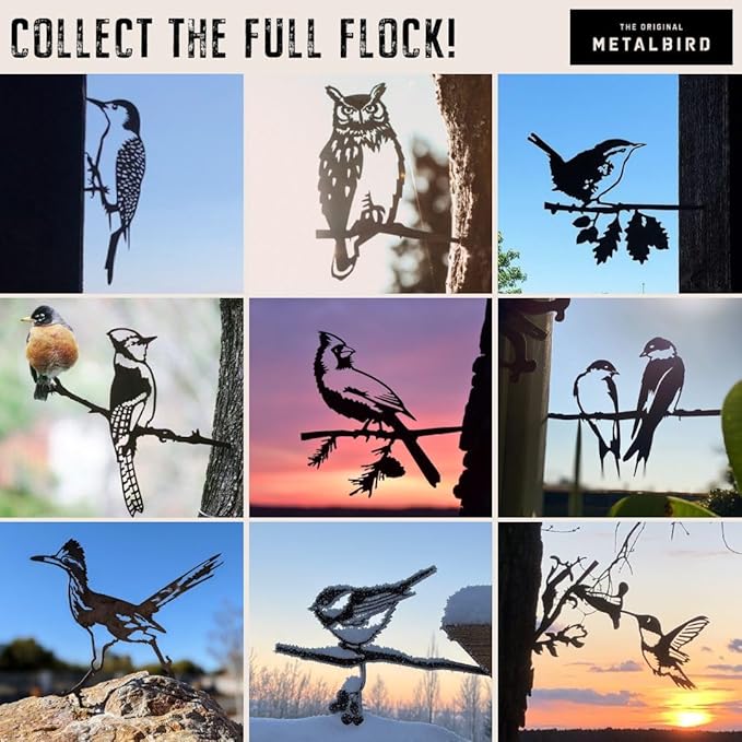 METALBIRD - Chickadee & Chicks - Outdoor Tree Ornaments in Corten Steel - Metal Art Proudly Made in The USA