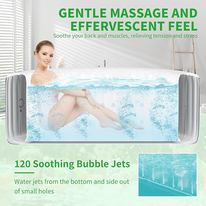 Inflatable Hot Tub, 2-4 Person Round Blow Up Portable Hot Tub, Leak-Proof PVC Outdoor Spa with 120 Strong Air Jets, Heater Pump and Insulated Cover, 71” X 71”X 25”