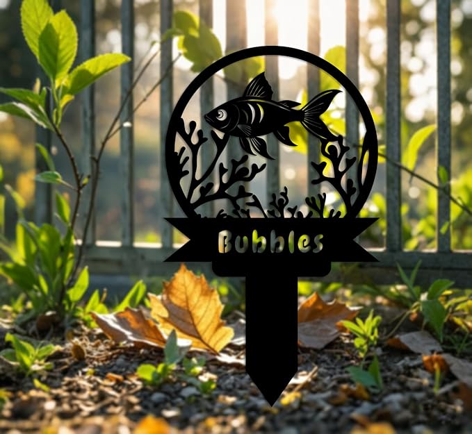 Custom Fish Metal Memorial Plque,Personalized Fish Remembrance Stake,Fish Loss,Grave Markers,Outdoor Garden Yard Sign 22inch
