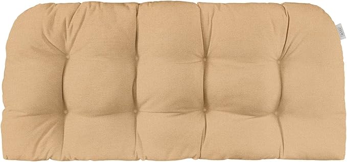 RSH DECOR Sunbrella Tufted Wicker Loveseat Cushion | 41” x 19" | Water and Fade-Resistant Performance Fabric | Outdoor Settee Cushion for Patio Furniture | Made in USA (Cast Sand Tan)