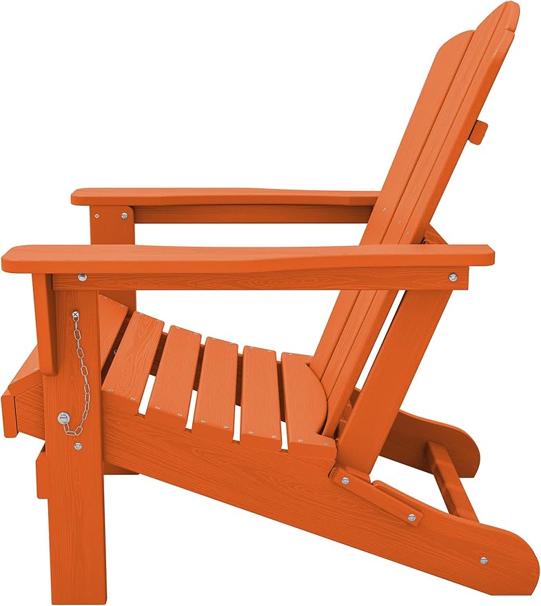 KINGYES Folding Adirondack Chair, HDPE All-Weather Patio Chairs, Wooden Textured Lawn Chair for Poolside, Backyard, Deck, Fire Pit, Orange
