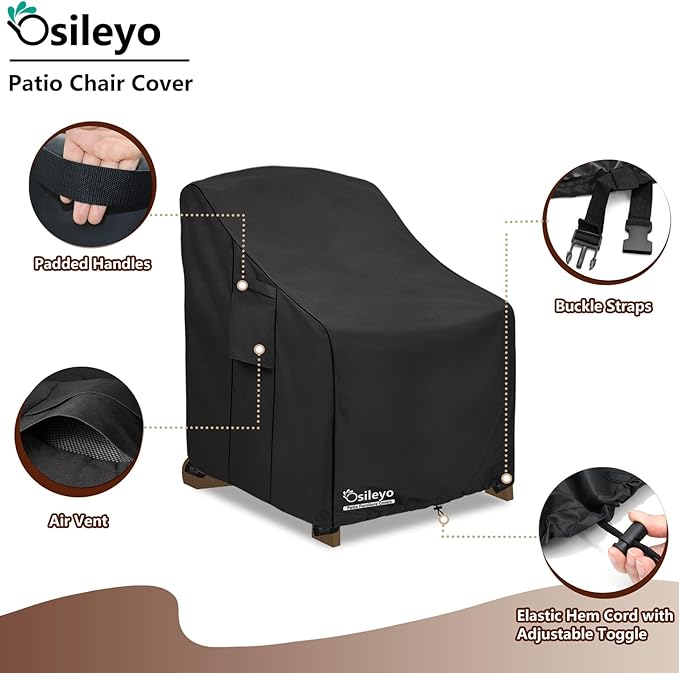 Patio Chair Cover 2 Pack(30W x 34D x 36Hinches),Waterproof Heavy Duty Outdoor Furniture Covers for Patio Adirondack Chair,Black