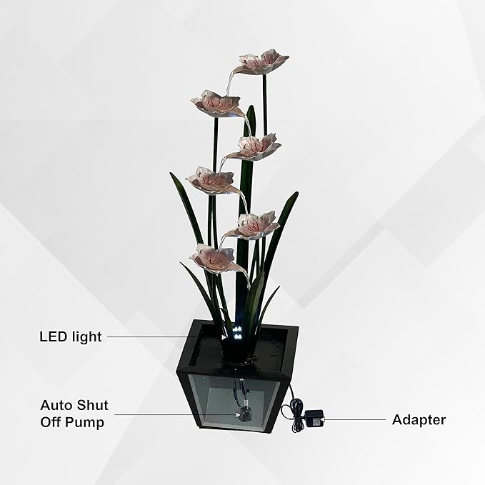 XBrand Metal Sculptural Multi-Tiered Flower Water Fountain, Multicolored, 39" Tall, w/LED Lights