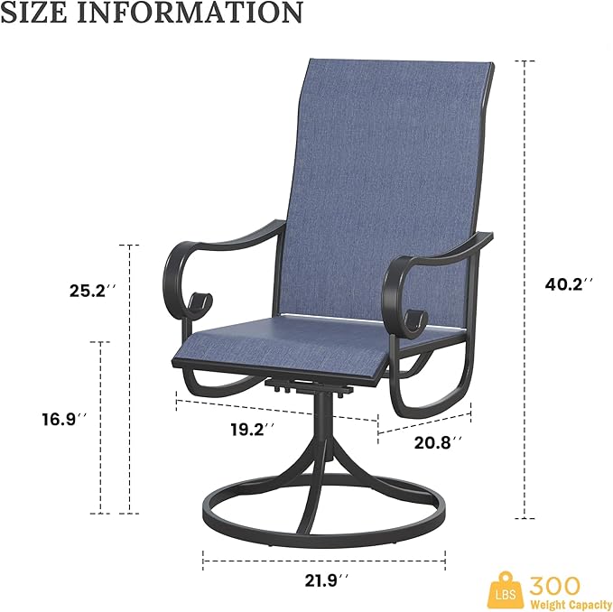 VICLLAX Swivel Patio Chairs Set of 4, 360-degree All-Weather Outdoor Swivel Chairs for Lawn Garden, Patio Dining Chairs, Black Metal Frame and Blue Textilene Mesh Fabric