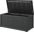 NUNU LAB 120 Gallon Outdoor Storage Box, Large Resin Deck Box with Lockable Lid, Waterproof Patio Storage Bench, Outdoor Cabinet for Garden Tools, Cushions & Pool Accessories