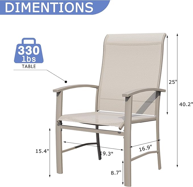 Outdoor Dining Chairs Set of 4, Stackable Patio Chairs with Metal Frame & Textilene Fabric, Perfect for Patio Garden Deck, Ivory