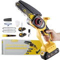 Mini Chainsaw Cordless 6-Inch, 21V Small Chainsaw with 2 Battery Handheld Electric Chain saw–Lightweight&Safe for Wood Cutting, Tree Trimming, Home, Garden, DIY, Best Gifts for Dad, Women (yellow)