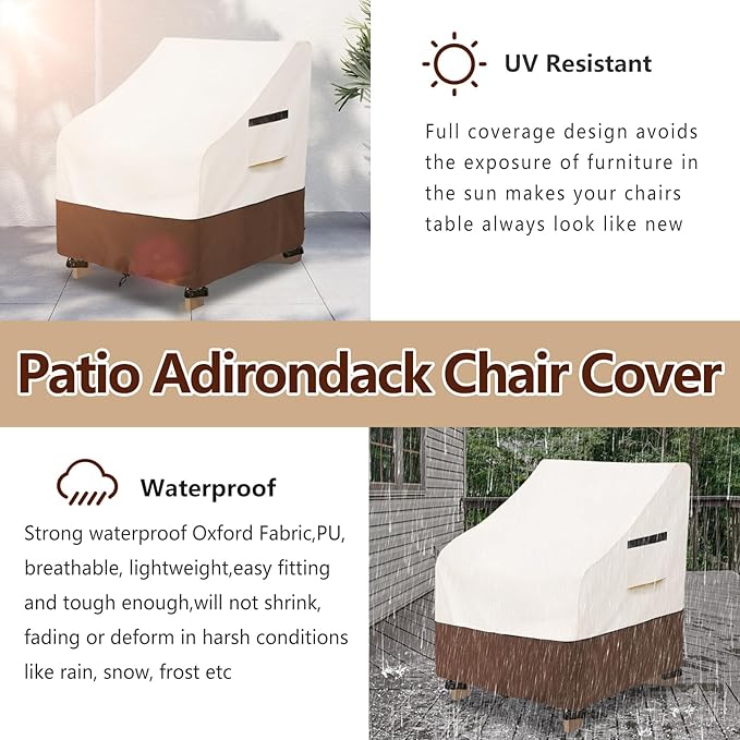 Adirondack Chair Cover 2 Pack,Waterproof Heavy Duty Patio Furniture Covers,Patio Adirondack Chair Covers for Outdoor Chairs(30 W x 34 D x 36 H inches) Beige & Brown