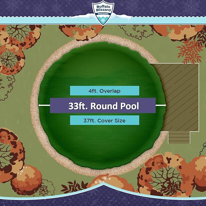 Buffalo Blizzard Ripstopper 33 ft Round Winter Pool Cover | Green Heavy Duty Cover for Closing Above Ground Swimming Pools | Easy to Install | Cold & UV Resistant | Shields from Seasonal Debris