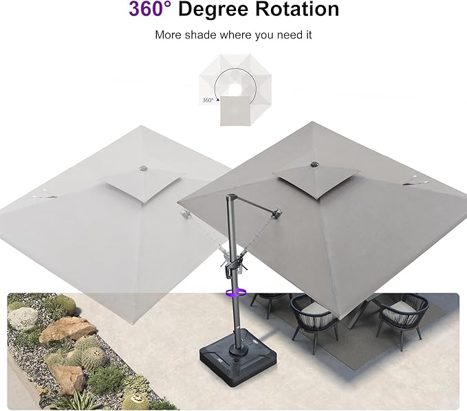 PURPLE LEAF 9' X 12' Sunbrella Cantilever Umbrella Outdoor Double Top Deluxe Rectangle Patio Offset Hanging Umbrella Outdoor for Garden Pool Backyard Cast Ash