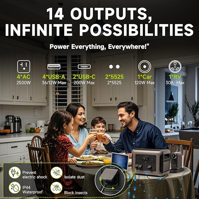 ALLPOWERS R2500 Portable Power Station with SP033 Solar Panel, 2500W 2016Wh LiFePO4 Solar Generator with 200W Panel Included, Solar Power with UPS Function, Fast Charging, 30A RV Port