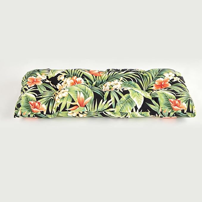 BrylaneHome Tufted Bench Cushion - 45.5" L x 19" W x 3" H- Patio & Outdoor - Water, Stain & Fade Resistant - Cypress Midnight