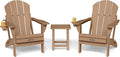 MUCHENGHY Folding Adirondack Chairs and Table Set, Outdoor Chair, Adirondack Chair Plastic, Fire Pit Chair, Weather Resistant with Cup Holder for Deck, Backyard, Garden(Teak, 3-Piece)