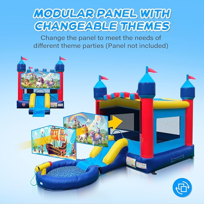 JOYMOR Commercial Inflatable Bounce House w/Slide and Pool for Adults and Big Kids, 12x12FT Jumping Area, 100% PVC Vinyl Water Slide with Water Cannon for Outdoor Backyard (No Blower)