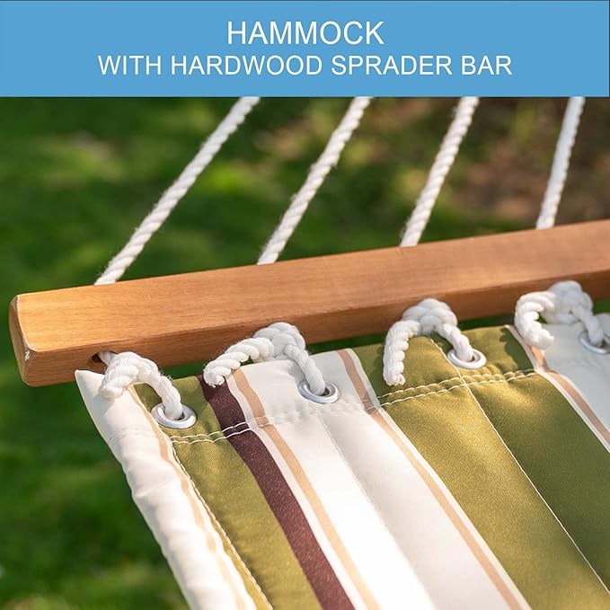 Lazy Daze Hammocks 12FT Quilted Fabric Hammock with Pillow, Double 2 Person Hammock with Spreader Bar for Outdoor Outside Patio Garden Yard Pool Beach QFH014