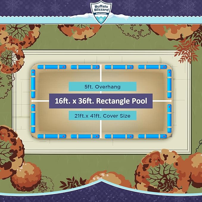 Buffalo Blizzard Supreme Plus 16 ft x 36 ft Rectangular Winter Pool Cover | Tan/Silver | Heavy Duty for Above Ground Swimming Pools | Easy Install | Cold & UV Resistant | Seasonal Debris Protection
